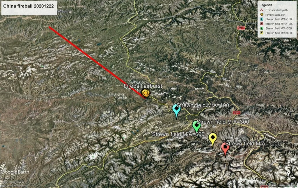 Asteroide colpisce la Cina_mappa