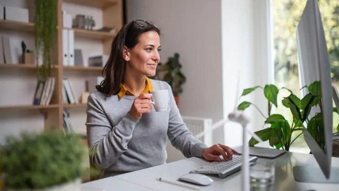 lavori nell'economia verde, donna davanti al pc